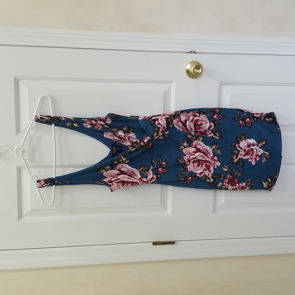 JOE & ELLE dress M midi, floral teal and pink